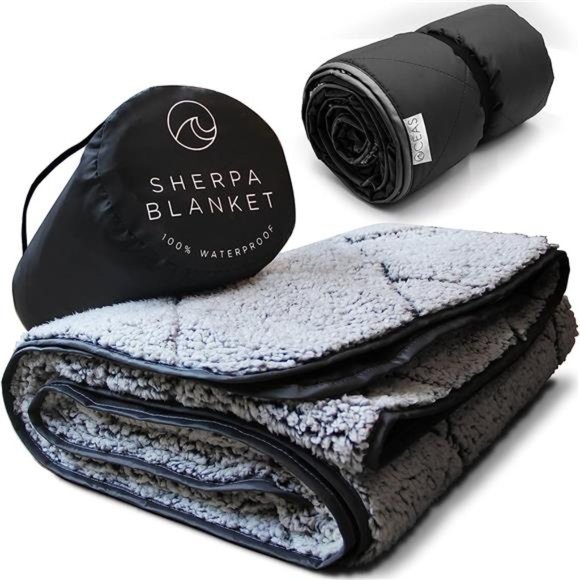 Sherpa Waterproof Camping Blanket - Extra Warm and Large Sherpa Fleece Outdoor - Picture 1 of 7